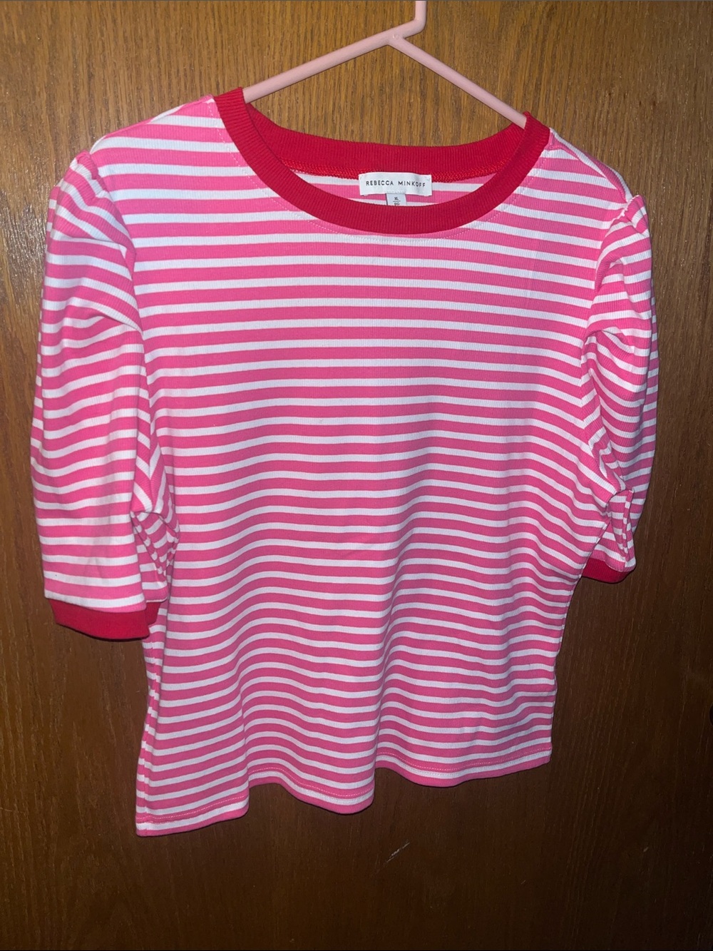 Rebecca Minkoff Pink & White Striped Short Sleeve Tee